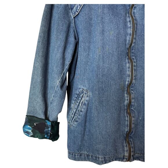 Vintage Denim Blue Jacket with Blue Purple floral lining zip closing size medium - Picture 8 of 14